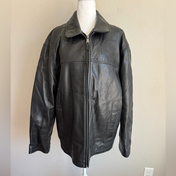 Vintage Dockers Black Lamb Leather Zip Up Jacket Mens XL Bikercore Edgy Grunge - Picture 1 of 9